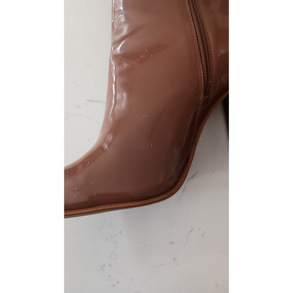 Cognac chunky block heel boots  size 10 square toe zip closure J Lo glam regency - Picture 4 of 10